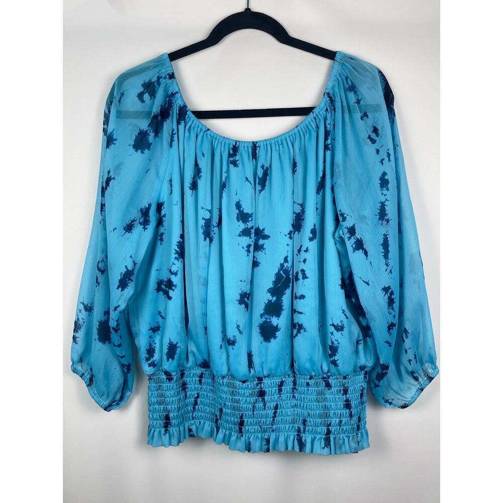 Colleen Lopez Blue Tie-Dye Smocked Hem Blouse Size L​ - Picture 6 of 7